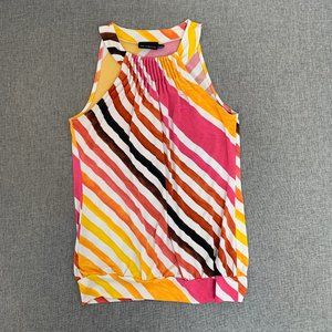 The Limited Pleated Striped Top Round Neck Small‎ Sleeveless Pink White Brown